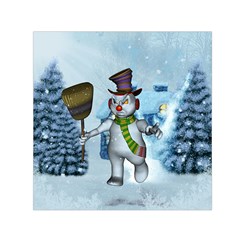 Funny Grimly Snowman In A Winter Landscape Small Satin Scarf (square) by FantasyWorld7