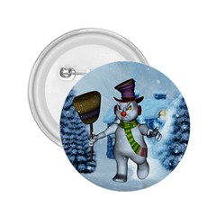 Funny Grimly Snowman In A Winter Landscape 2 25  Buttons by FantasyWorld7