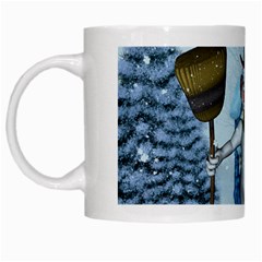 Funny Grimly Snowman In A Winter Landscape White Mugs