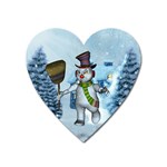 Funny Grimly Snowman In A Winter Landscape Heart Magnet Front