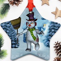 Funny Grimly Snowman In A Winter Landscape Star Ornament (two Sides) by FantasyWorld7