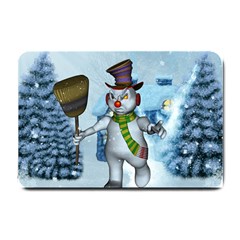 Funny Grimly Snowman In A Winter Landscape Small Doormat  by FantasyWorld7