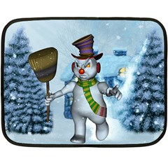 Funny Grimly Snowman In A Winter Landscape Double Sided Fleece Blanket (mini)  by FantasyWorld7