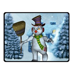 Funny Grimly Snowman In A Winter Landscape Fleece Blanket (small) by FantasyWorld7