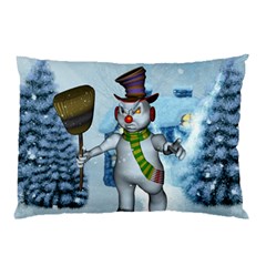 Funny Grimly Snowman In A Winter Landscape Pillow Case (two Sides) by FantasyWorld7