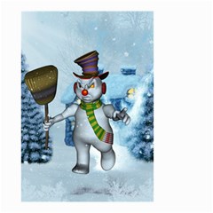 Funny Grimly Snowman In A Winter Landscape Small Garden Flag (two Sides) by FantasyWorld7