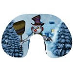 Funny Grimly Snowman In A Winter Landscape Travel Neck Pillows Front