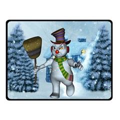 Funny Grimly Snowman In A Winter Landscape Double Sided Fleece Blanket (small)  by FantasyWorld7