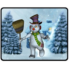 Funny Grimly Snowman In A Winter Landscape Double Sided Fleece Blanket (medium)  by FantasyWorld7