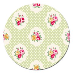 Green Shabby Chic Magnet 5  (round) by NouveauDesign