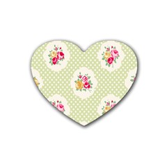 Green Shabby Chic Rubber Coaster (heart)  by NouveauDesign