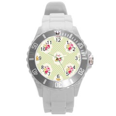 Green Shabby Chic Round Plastic Sport Watch (l) by NouveauDesign