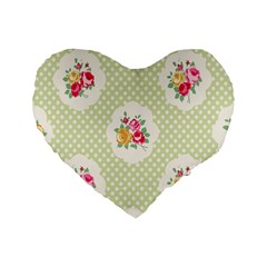 Green Shabby Chic Standard 16  Premium Heart Shape Cushions by NouveauDesign