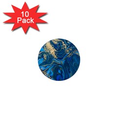 Ocean Blue Gold Marble 1  Mini Buttons (10 Pack)  by NouveauDesign