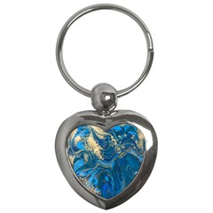 Ocean Blue Gold Marble Key Chains (heart)  by NouveauDesign