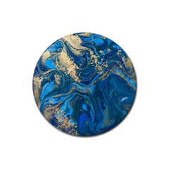 Ocean Blue Gold Marble Rubber Round Coaster (4 Pack)  by NouveauDesign