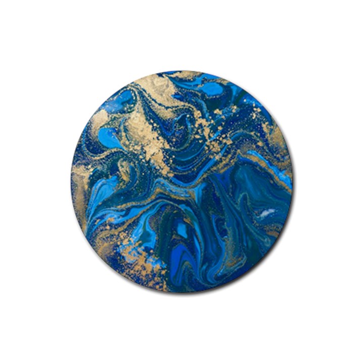 ocean blue gold marble Rubber Round Coaster (4 pack) 