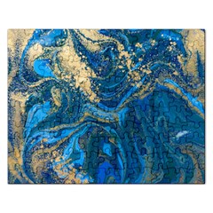 Ocean Blue Gold Marble Rectangular Jigsaw Puzzl by NouveauDesign