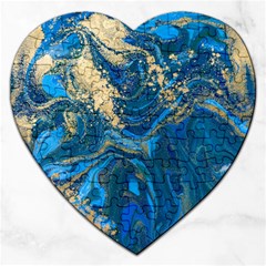 Ocean Blue Gold Marble Jigsaw Puzzle (heart) by NouveauDesign