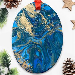 Ocean Blue Gold Marble Oval Ornament (two Sides) by NouveauDesign