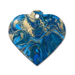 Ocean Blue Gold Marble Dog Tag Heart (one Side) by NouveauDesign