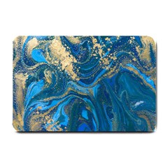 Ocean Blue Gold Marble Small Doormat  by NouveauDesign