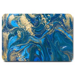 Ocean Blue Gold Marble Large Doormat  by NouveauDesign