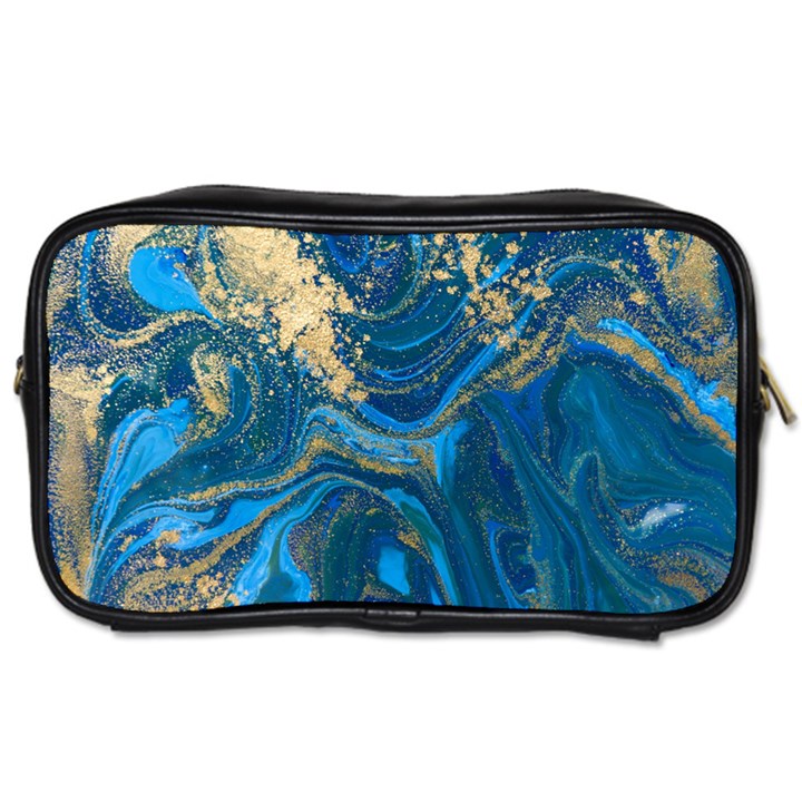 ocean blue gold marble Toiletries Bags