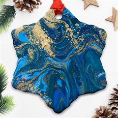 Ocean Blue Gold Marble Ornament (snowflake) by NouveauDesign