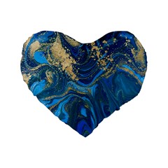 Ocean Blue Gold Marble Standard 16  Premium Heart Shape Cushions by NouveauDesign