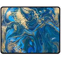 Ocean Blue Gold Marble Double Sided Fleece Blanket (medium)  by NouveauDesign