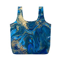 Ocean Blue Gold Marble Full Print Recycle Bags (m)  by NouveauDesign