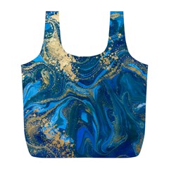 Ocean Blue Gold Marble Full Print Recycle Bags (l)  by NouveauDesign