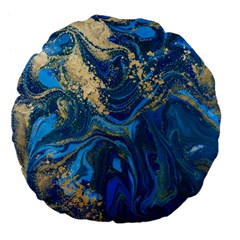 Ocean Blue Gold Marble Large 18  Premium Flano Round Cushions by NouveauDesign