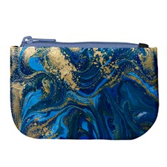 Ocean Blue Gold Marble Large Coin Purse by NouveauDesign