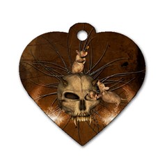 Awesome Skull With Rat On Vintage Background Dog Tag Heart (two Sides) by FantasyWorld7