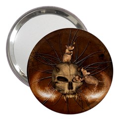 Awesome Skull With Rat On Vintage Background 3  Handbag Mirrors by FantasyWorld7