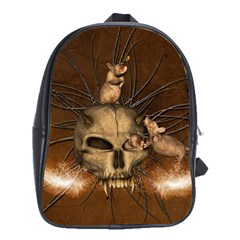 Awesome Skull With Rat On Vintage Background School Bag (xl) by FantasyWorld7