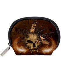 Awesome Skull With Rat On Vintage Background Accessory Pouches (small)  by FantasyWorld7