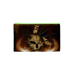 Awesome Skull With Rat On Vintage Background Cosmetic Bag (XS)