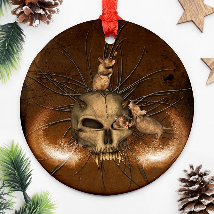 Awesome Skull With Rat On Vintage Background Ornament (Round)