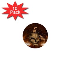 Awesome Skull With Rat On Vintage Background 1  Mini Buttons (10 Pack)  by FantasyWorld7