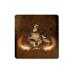 Awesome Skull With Rat On Vintage Background Square Magnet