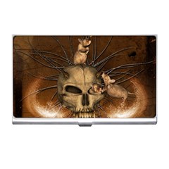 Awesome Skull With Rat On Vintage Background Business Card Holders