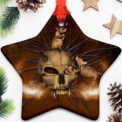 Awesome Skull With Rat On Vintage Background Star Ornament (two Sides) by FantasyWorld7