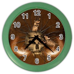 Awesome Skull With Rat On Vintage Background Color Wall Clocks