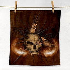 Awesome Skull With Rat On Vintage Background Face Towel by FantasyWorld7