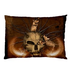 Awesome Skull With Rat On Vintage Background Pillow Case by FantasyWorld7