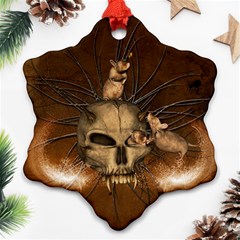 Awesome Skull With Rat On Vintage Background Ornament (snowflake) by FantasyWorld7