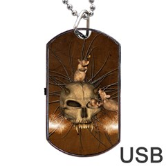 Awesome Skull With Rat On Vintage Background Dog Tag Usb Flash (two Sides) by FantasyWorld7